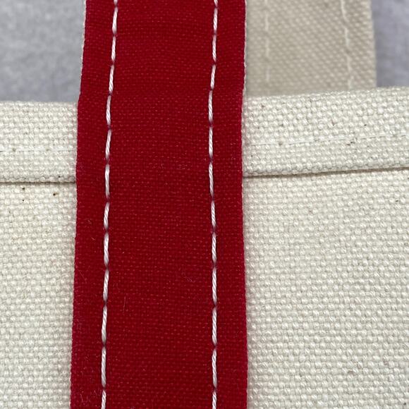 Vintage LL BEAN BOAT and TOTE Bag 10x13 "JULIE" Canvas Open Top Ivory Red USA - Picture 6 of 15